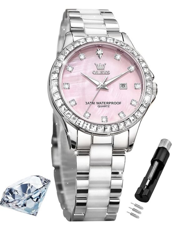 Women\'s Silver band /Pink dial Diamond Fashion Elegant Chronograph Wrist Watch main image 5